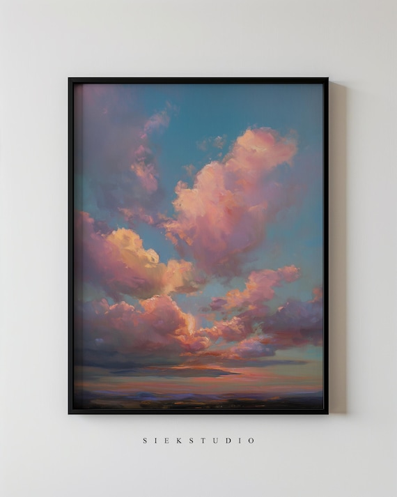 Minimalist Pink And Blue Clouds Sky Painting Modern Abstract Landscape Contemporary Atmospheric Home Wall Art Decor 205
