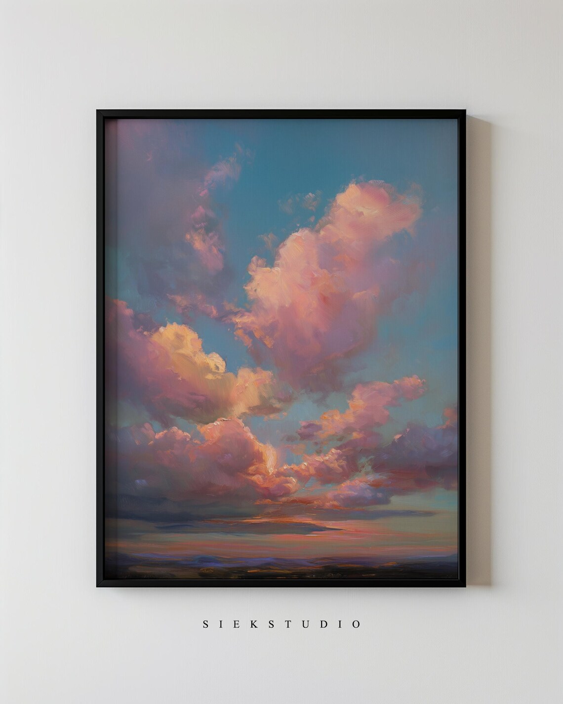 Pink and Blue Sunset Clouds Sky Oil Painting Abstract Poster