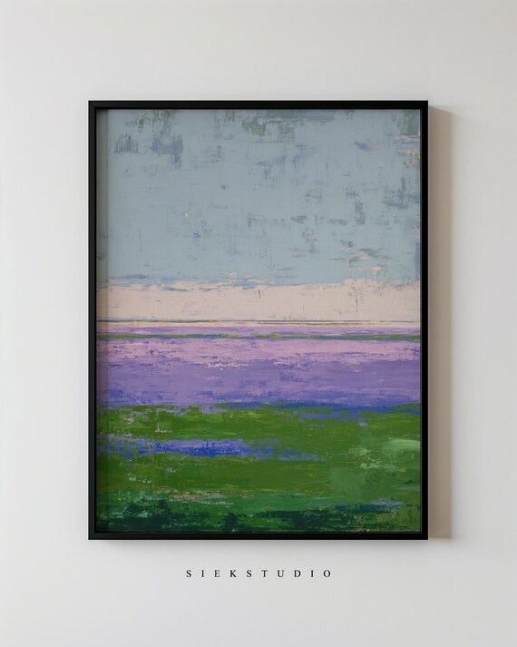 Modern Abstract Landscape Minimalist Blue And Green Horizon Painting Contemporary Nature Inspired Art Home Decor 207