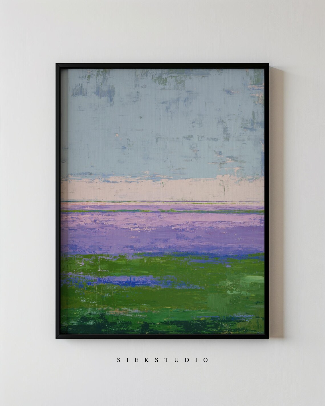 Modern Abstract Landscape Blue Purple Green Textured Bands Poster