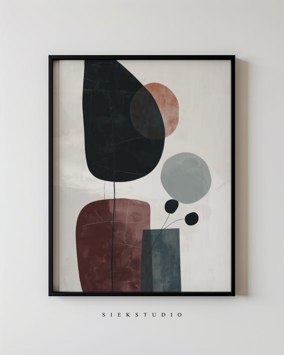 Abstract Minimalistic Geometric Shapes Circle Painting Modern Black And Burgundy Blue Wall Art Contemporary Home Decor 281