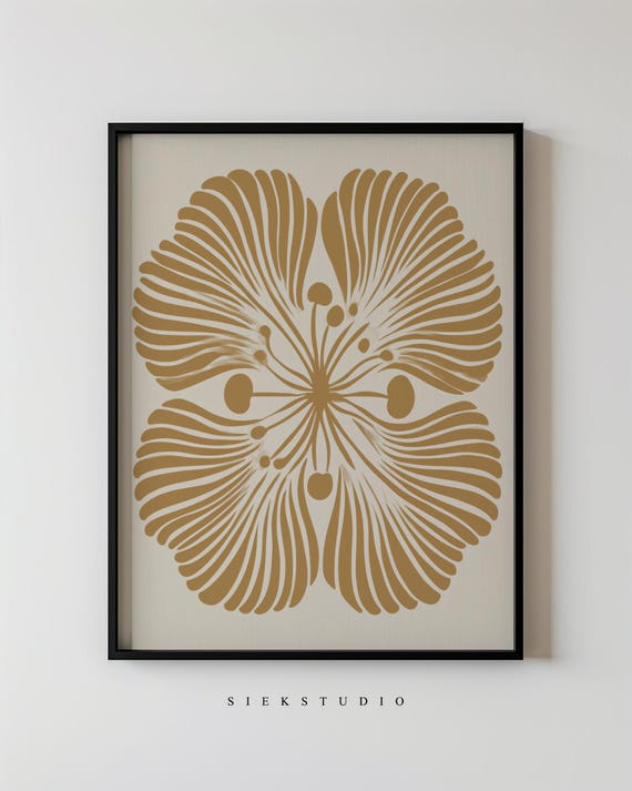 Abstract Gold Floral Wall Art Modern Minimal Botanical Beige Flower Pattern Artwork Organic Natureinspired Contemporary Decor 47