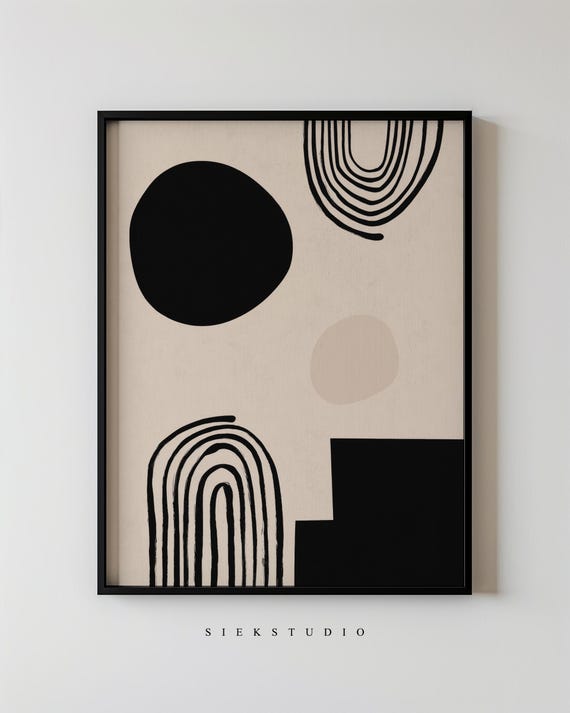 Geometric Abstract Wall Art Modern Beige And Black Shape Minimalist Neutral Decor Contemporary For Living Rooms