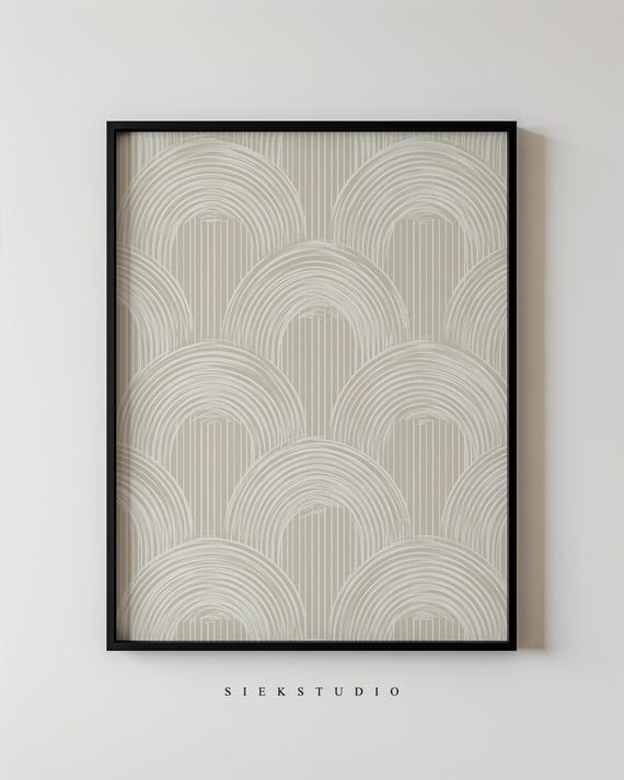 Modern Neutral Light Geometric Pattern Minimalist Abstract Line Shapes Art Soft Beige Contemporary Living Bedroom Wall Decor 91