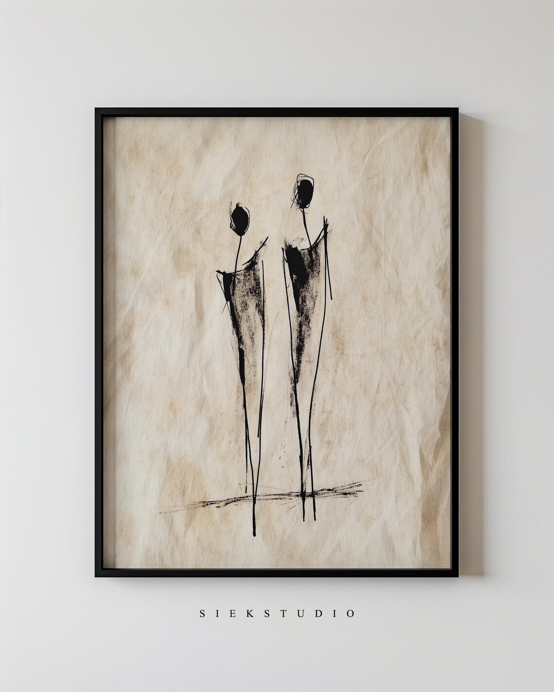 Minimal Abstract Line Art of Two Figures, Wabi Sabi