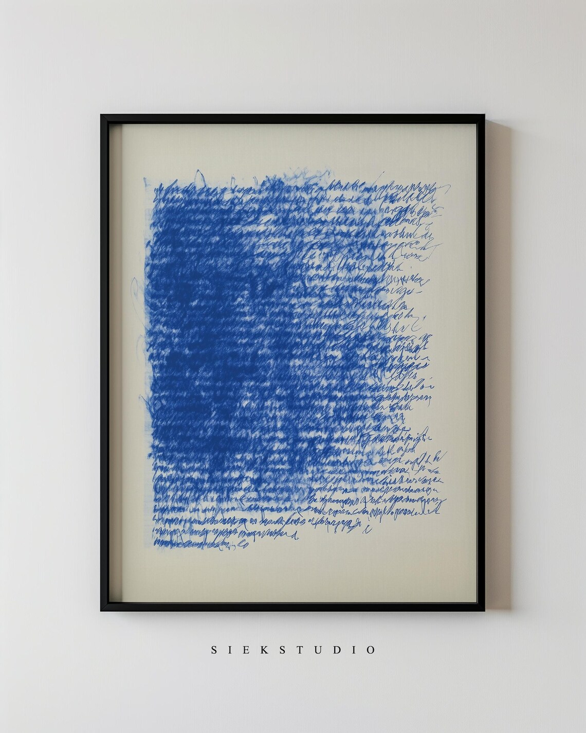 Abstract Calligraphy Wall Art Blue Ink Textured Minimalist Pen Scribble Modern Decor Artistic For Home Or Office