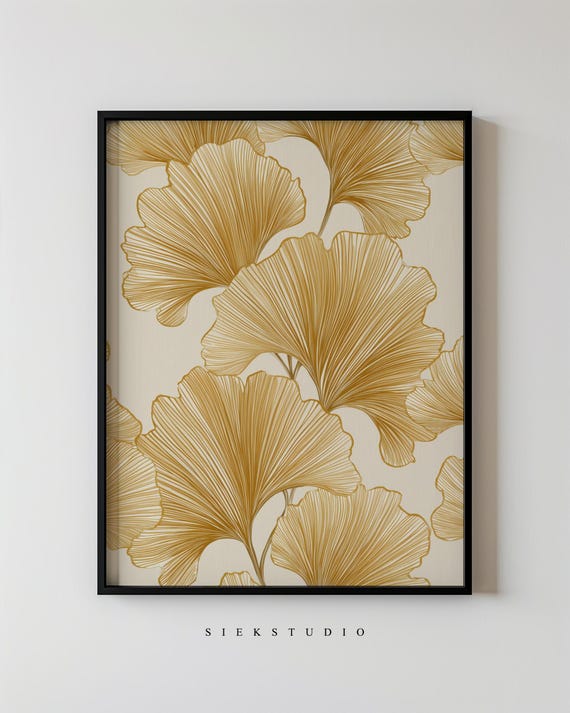 Abstract Botanical Ginkgo Leaf Art Print, Minimalist