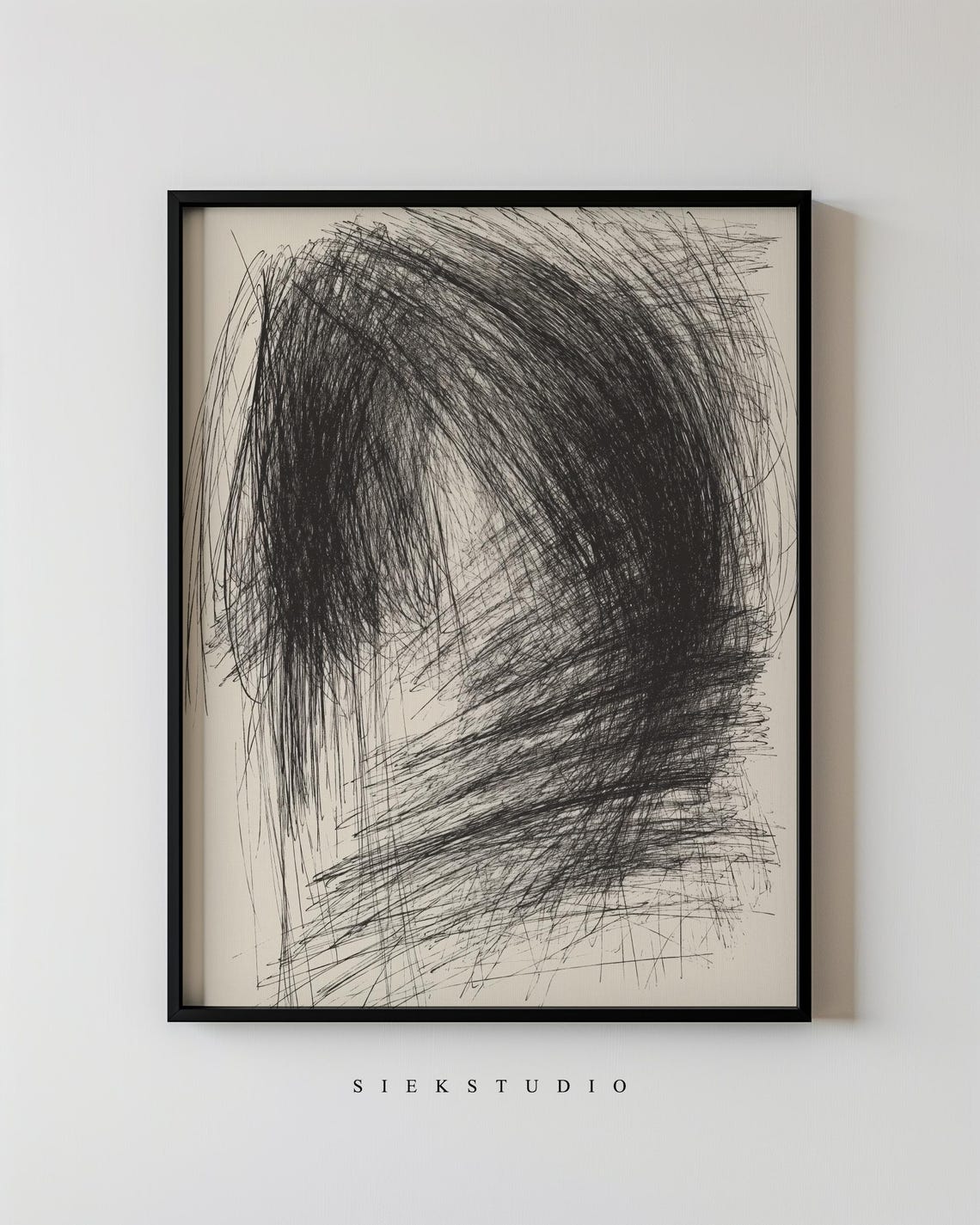 Abstract Black Line Art Modern Sketch Scribble Wall Minimalist Monochrome Artwork Expressive Decor Neutral Ink Drawing