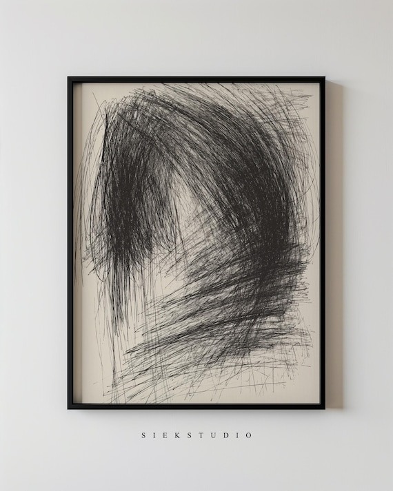 Abstract Black Line Art Modern Sketch Scribble Wall Minimalist Monochrome Artwork Expressive Decor Neutral Ink Drawing