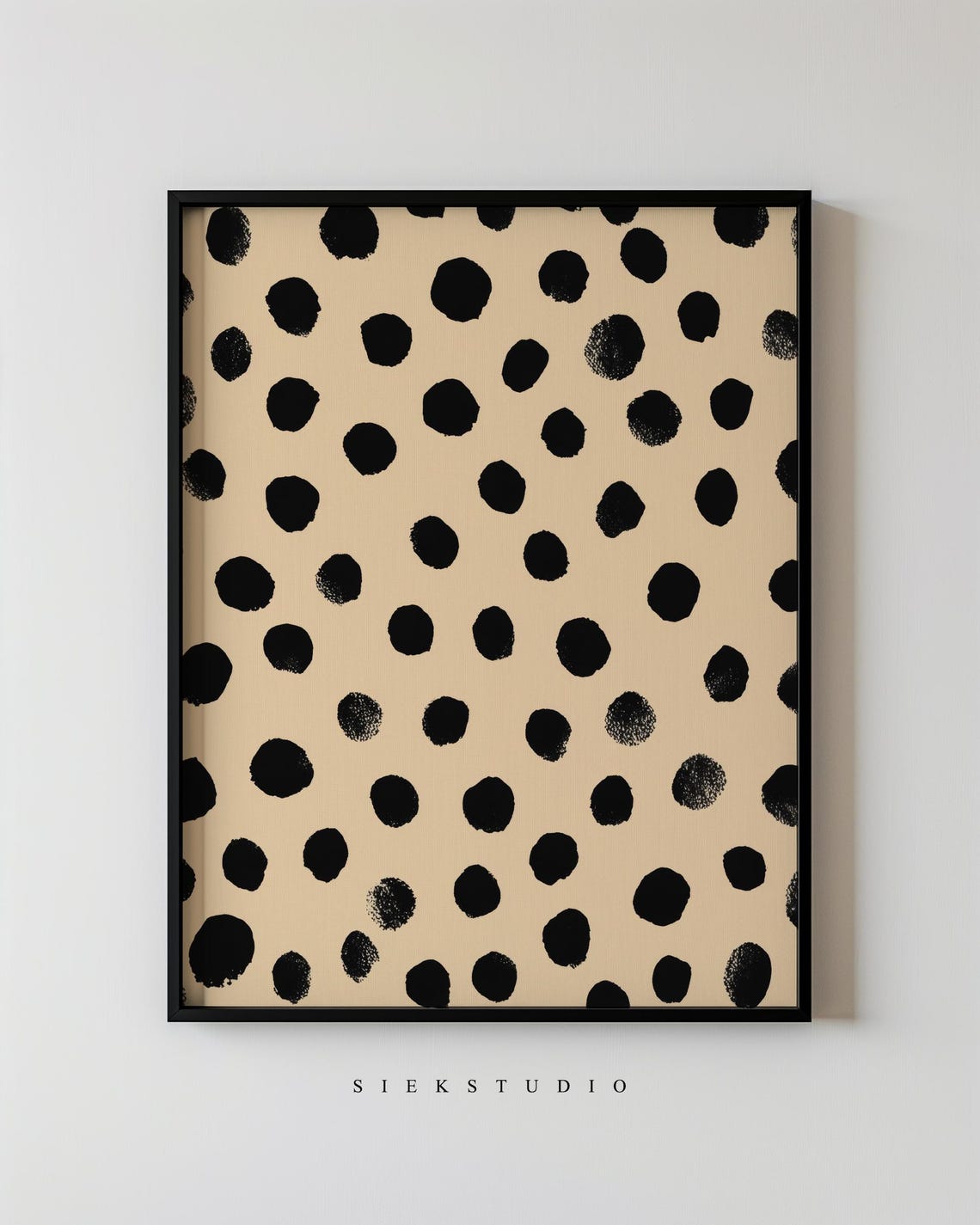 Black Polka Dot Beige Brushstroke Pattern Modern Abstract Art Poster