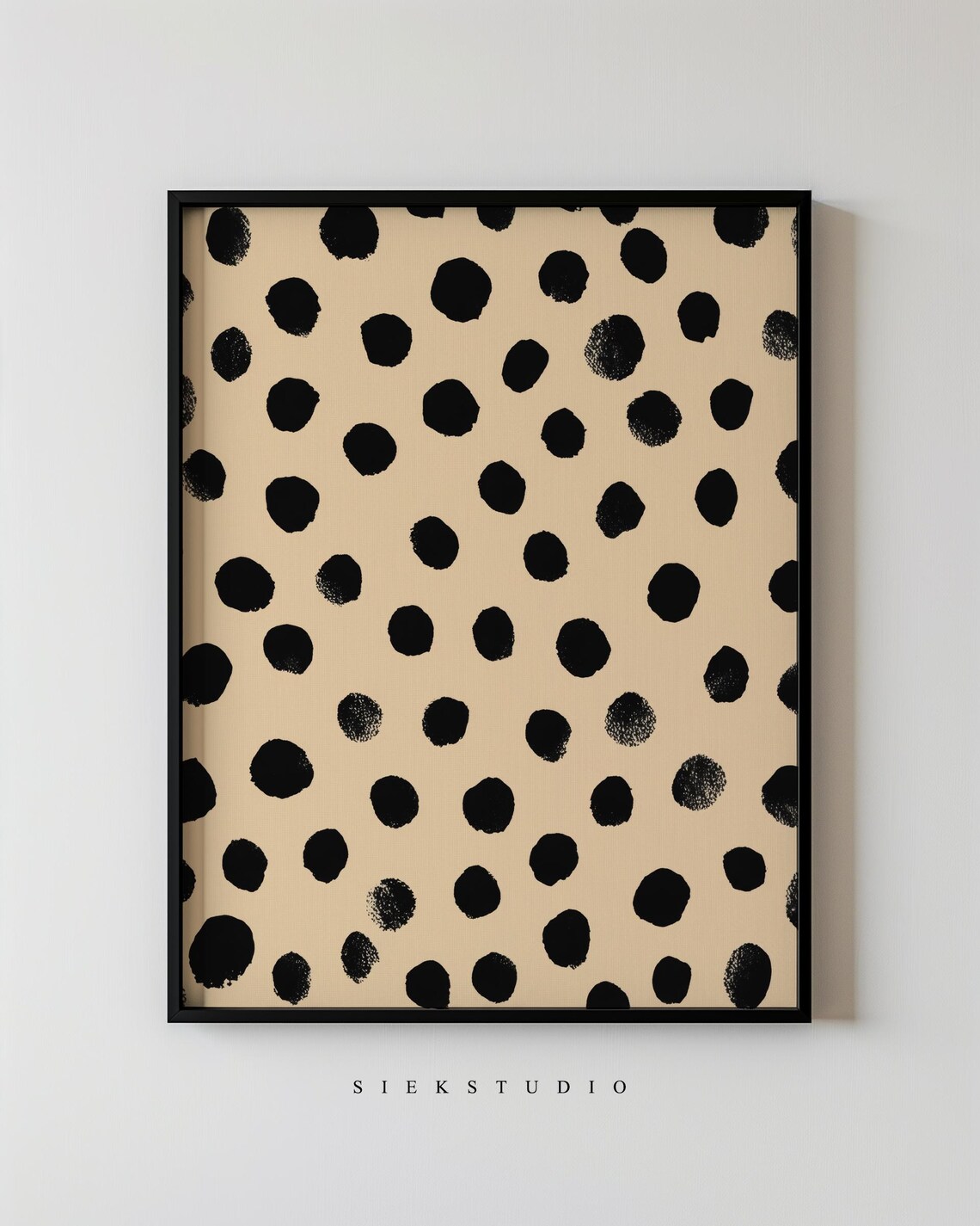 Minimalist Dot Painting Abstract Black Circle Pattern Art Modern Beige Textured Contemporary Wall Home Decor For Living Room 74