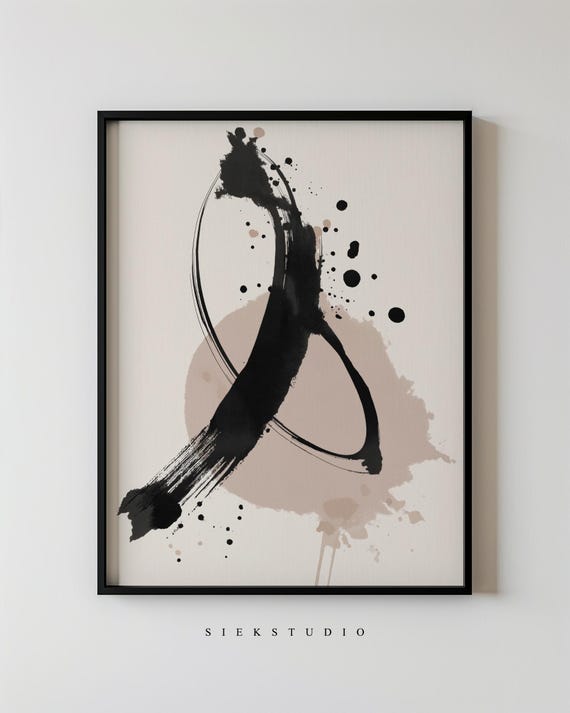 Modern Abstract Black Brushstroke Wall Art Minimalist Ink Painting Contemporary Neutral Drawing Living Room Decor Print 248