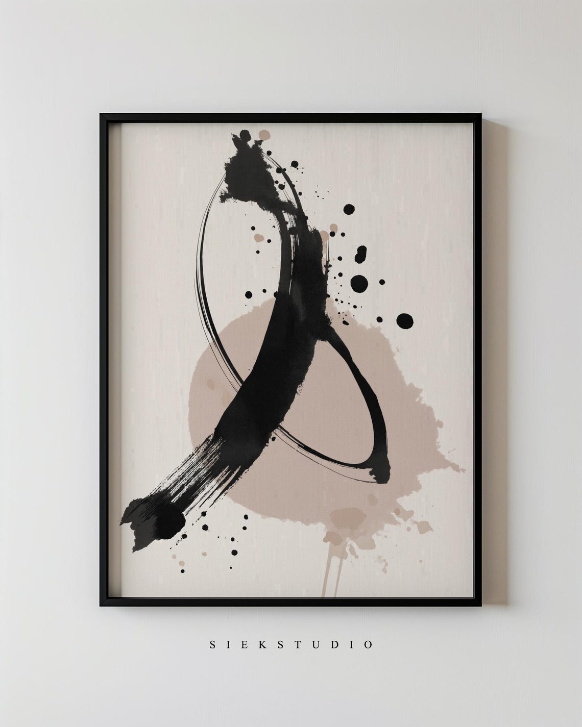 Black Ink Splatter Brushstroke Abstract Neutral Modern Art Poster