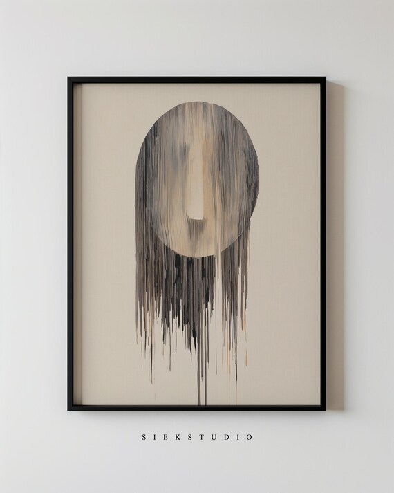 Dripping Paint Abstract Portrait Beige Modern Minimal Wall Art