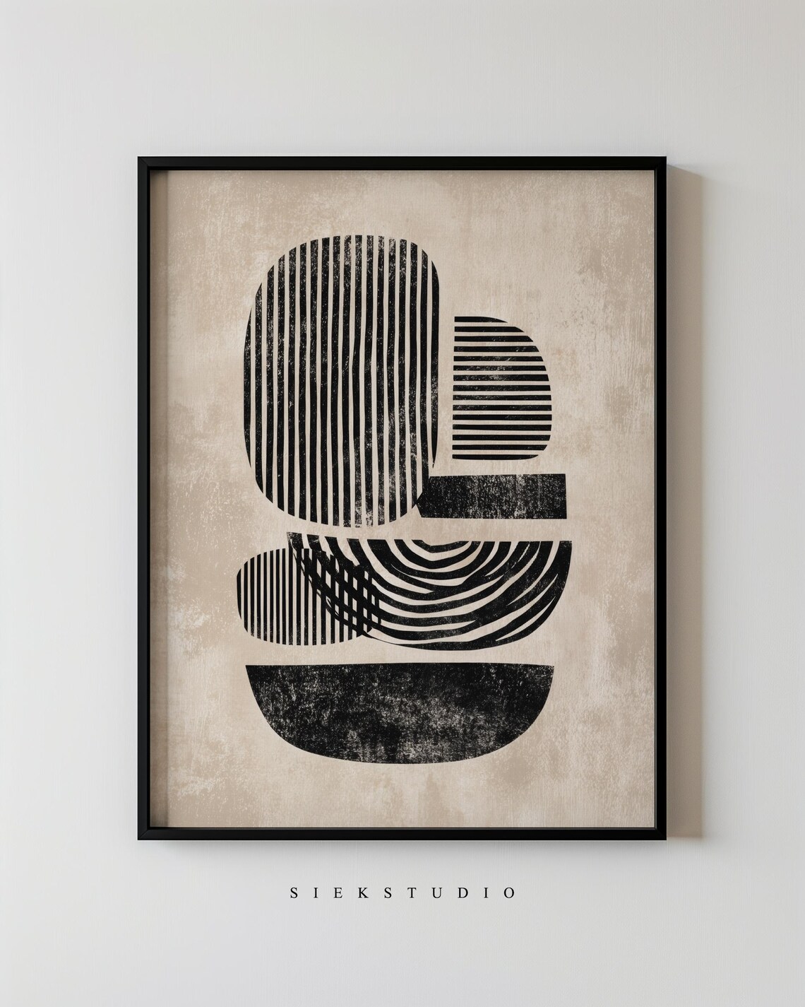 Modern Geometric Abstract Shapes Art Minimalist Black Lines Pattern Contemporary Neutral And Beige Living Room Decor 129