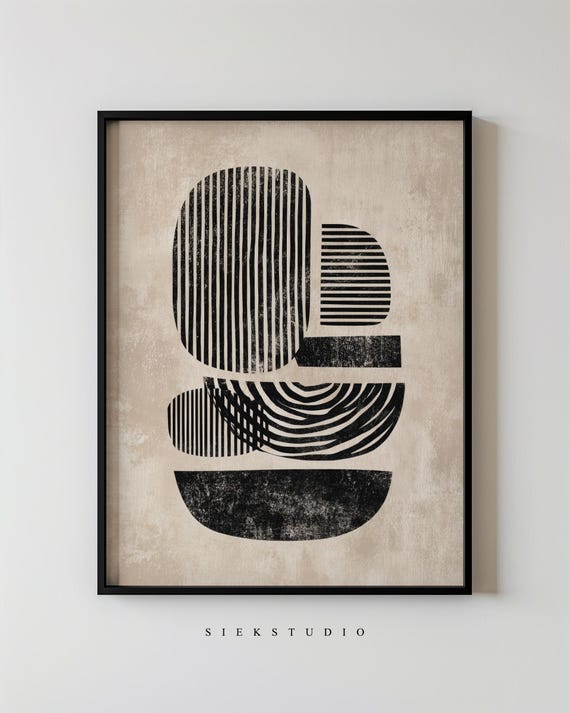 Modern Geometric Abstract Shapes Art Minimalist Black Lines Pattern Contemporary Neutral And Beige Living Room Decor 129