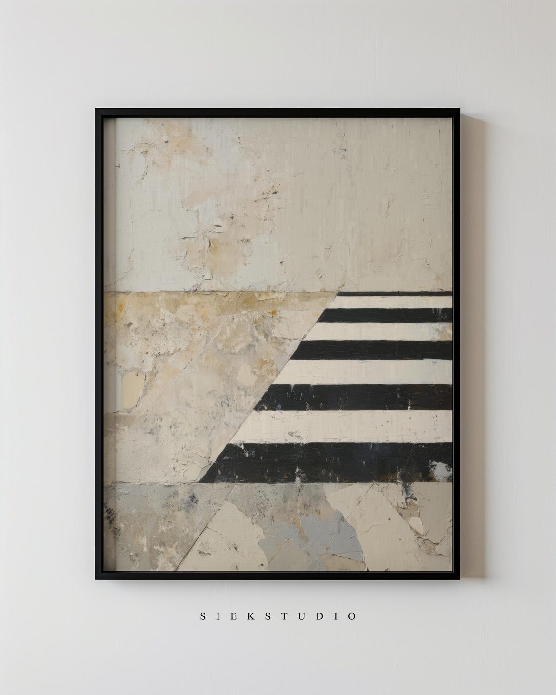 Architectural Black Stripes Textured Beige Modern Abstract Poster