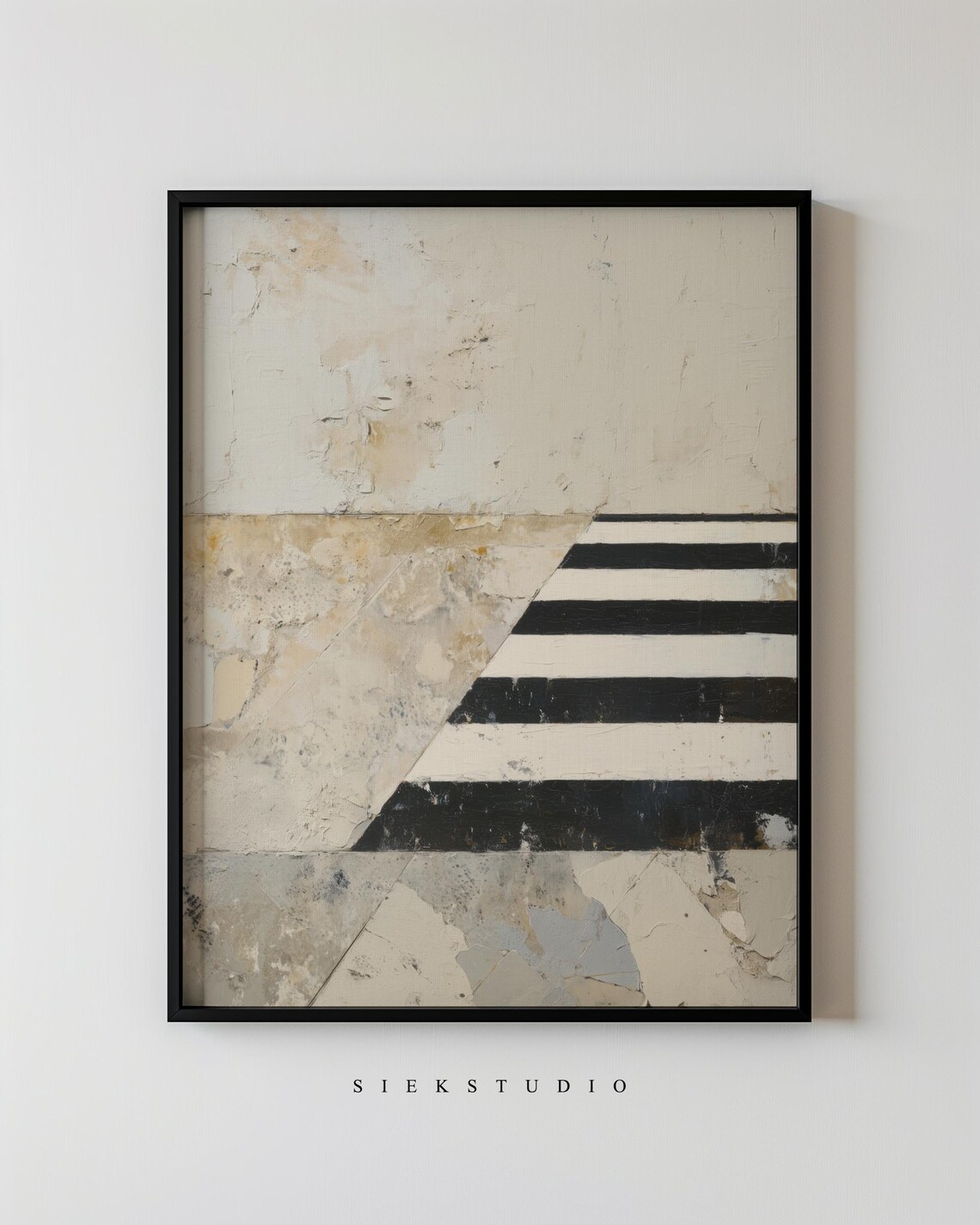 Modern Architectural Abstract Art White Black And Beige Striped Minimalist Print Contemporary Neutral Wall Artwork Geometric Line Decor