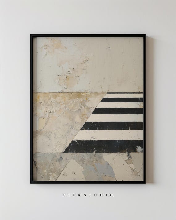 Modern Architectural Abstract Art White Black And Beige Striped Minimalist Print Contemporary Neutral Wall Artwork Geometric Line Decor