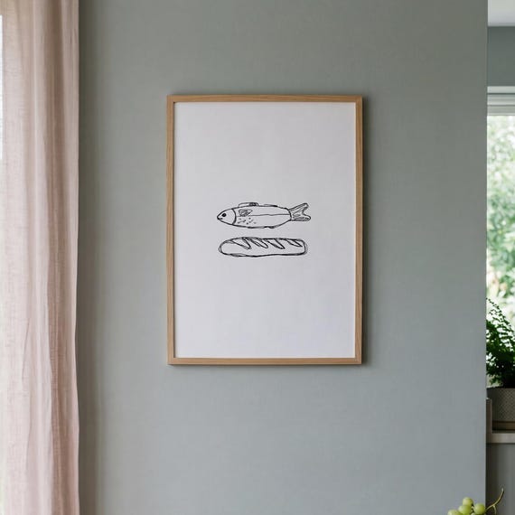 Jesus Feeds The 5000 Print Neutral Christian Decor Scripture Wall Art Vertical