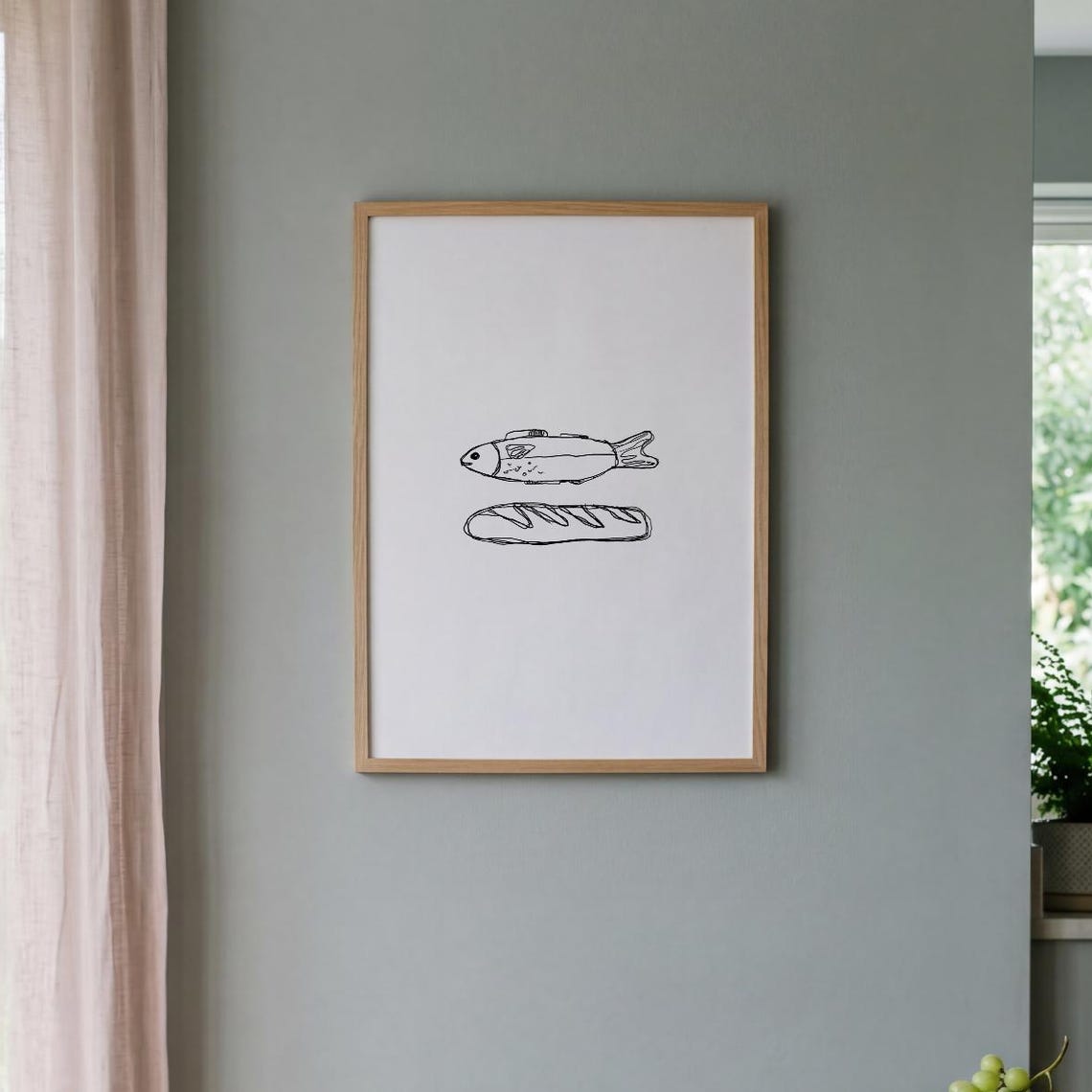 Jesus Feeds The 5000 Print Neutral Christian Decor Scripture Wall Art Vertical