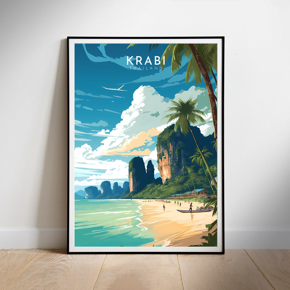 Krabi Thailand Beach Limestone Cliffs Palm Trees Travel Poster - Image 2