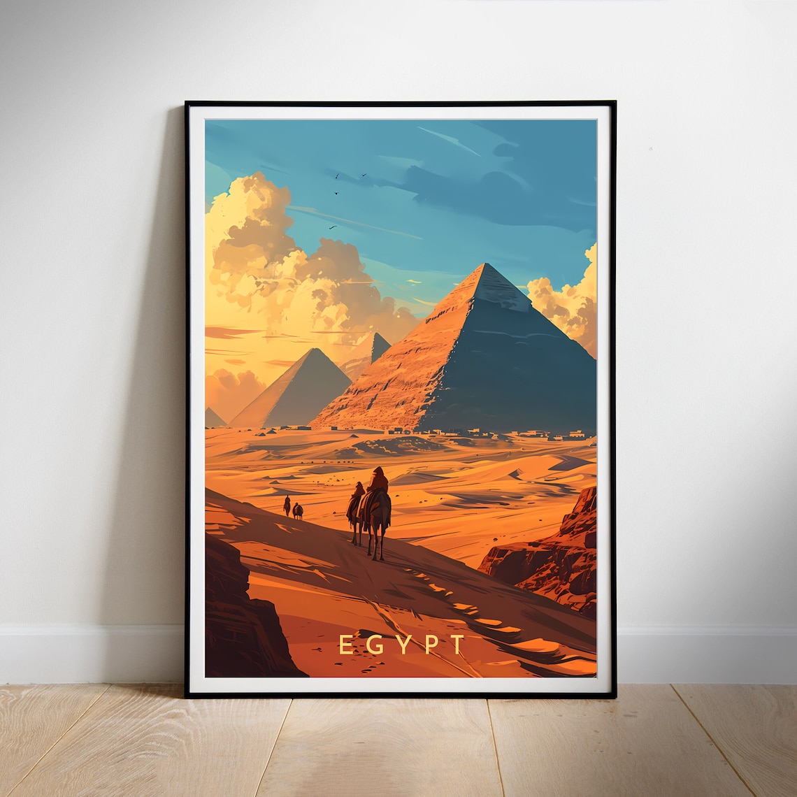 Egypt Giza Pyramids Camels Desert Sunset Ancient Wonder Poster - Image 2
