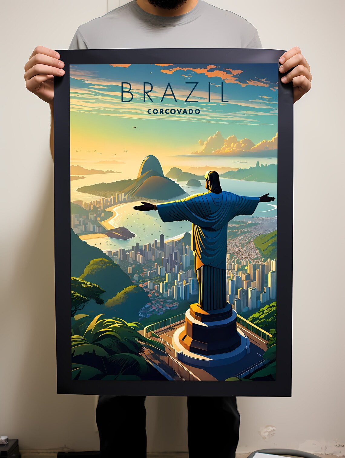 Brazil Corcovado Travel Poster, Latin America