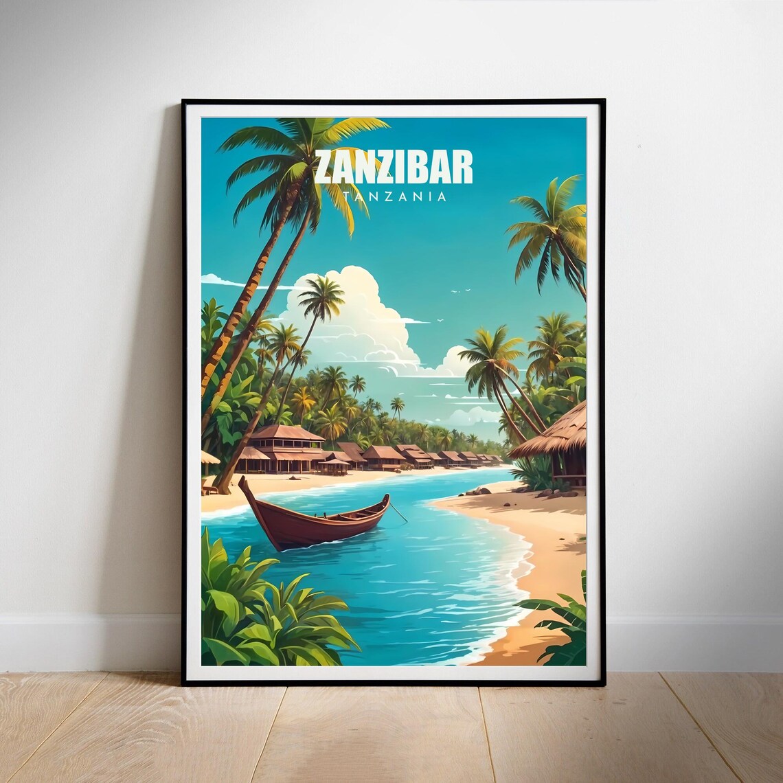 Zanzibar Tanzania Tropical Beach Boat Colorful Travel Poster - Image 2