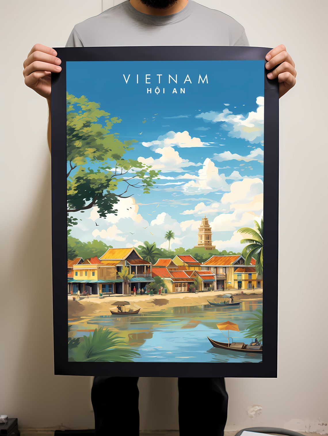 Hoi An Vietnam Ancient Old Town Riverside Lantern Boats Poster