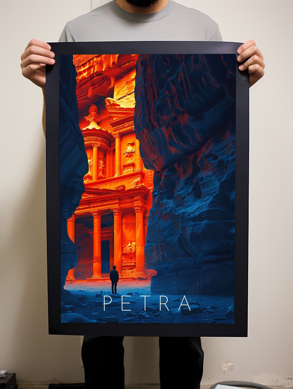 Petra Treasury Canyon Siq Glowing Facade Jordan Travel Poster