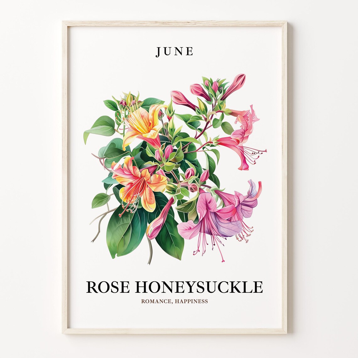 June Flower Market Rose Honeysuckle Art Print