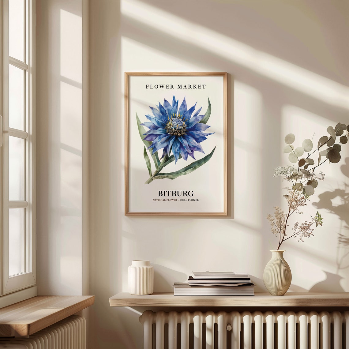 Bitburg Germany Blue Cornflower Watercolor Botanical Blooms Poster - Image 3