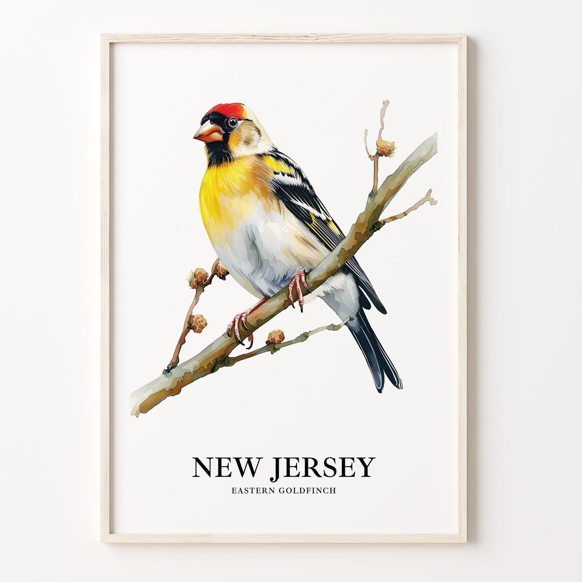 New Jersey Eastern Goldfinch Watercolor Bird Illustration Poster