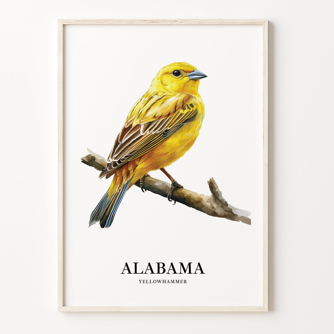 Golden Alabama Yellowhammer Watercolor Bird Illustration Poster