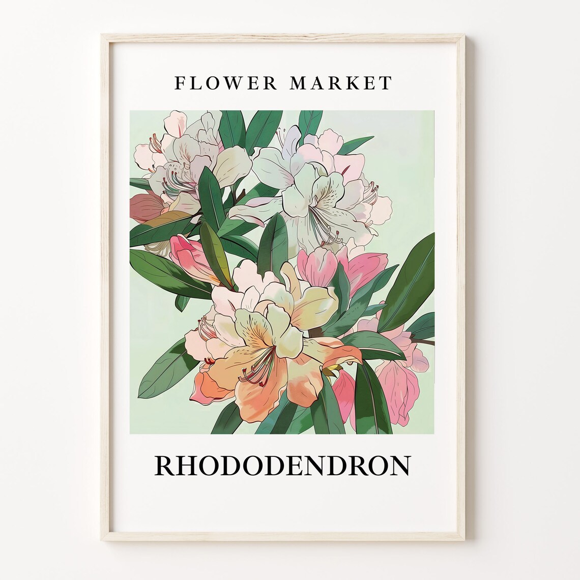 Rhododendron Flower Market Pastel Bloom Botanical Watercolor Poster