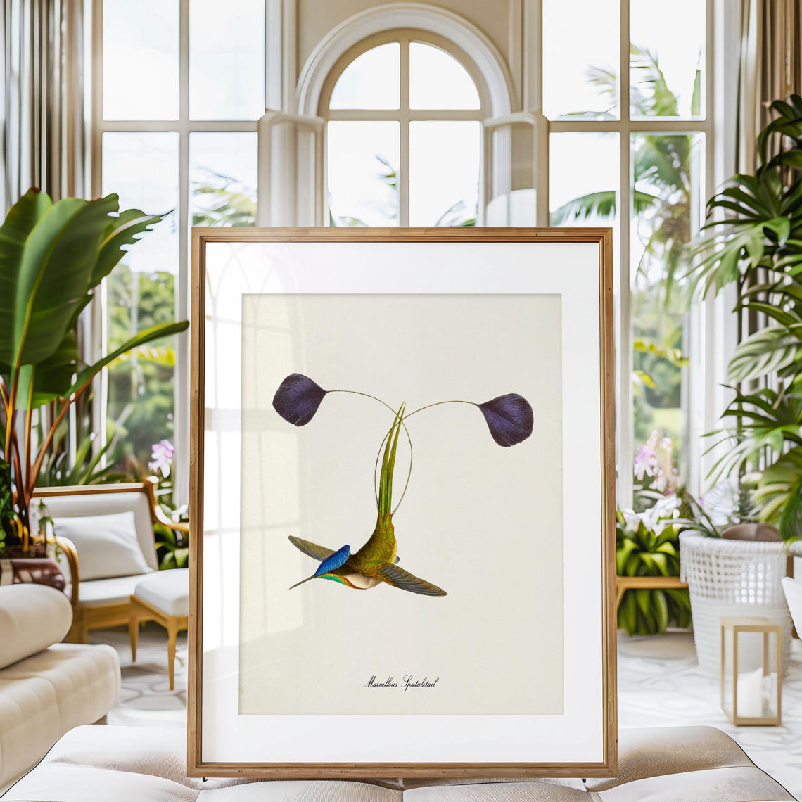 Marvellous Spatuletail Hummingbird Print Bird Art Print Bird Art Bird Poster Flower Art Floral Garden Hummingbird Art Green Blue - Image 3