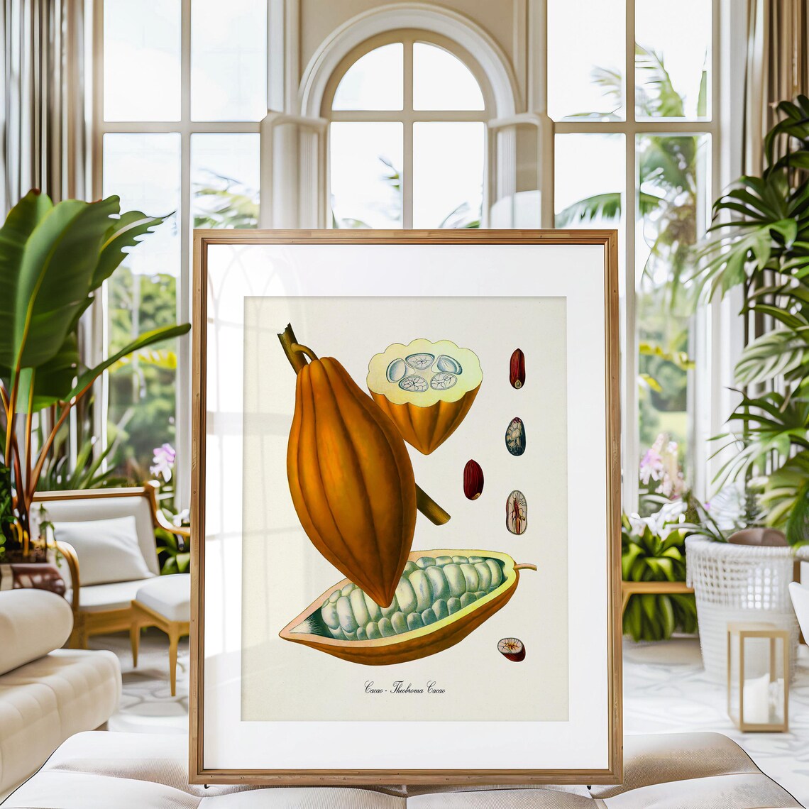 Cacao Botanical Art Print, Cocoa Tree and Beans - Image 3