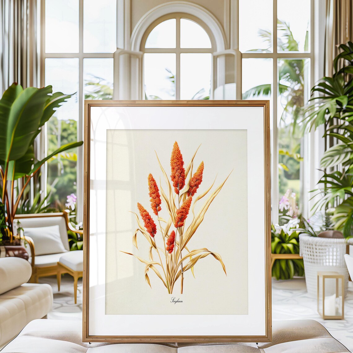 Sorghum Botanical Art Print, Broomcorn Wall Decor - Image 3