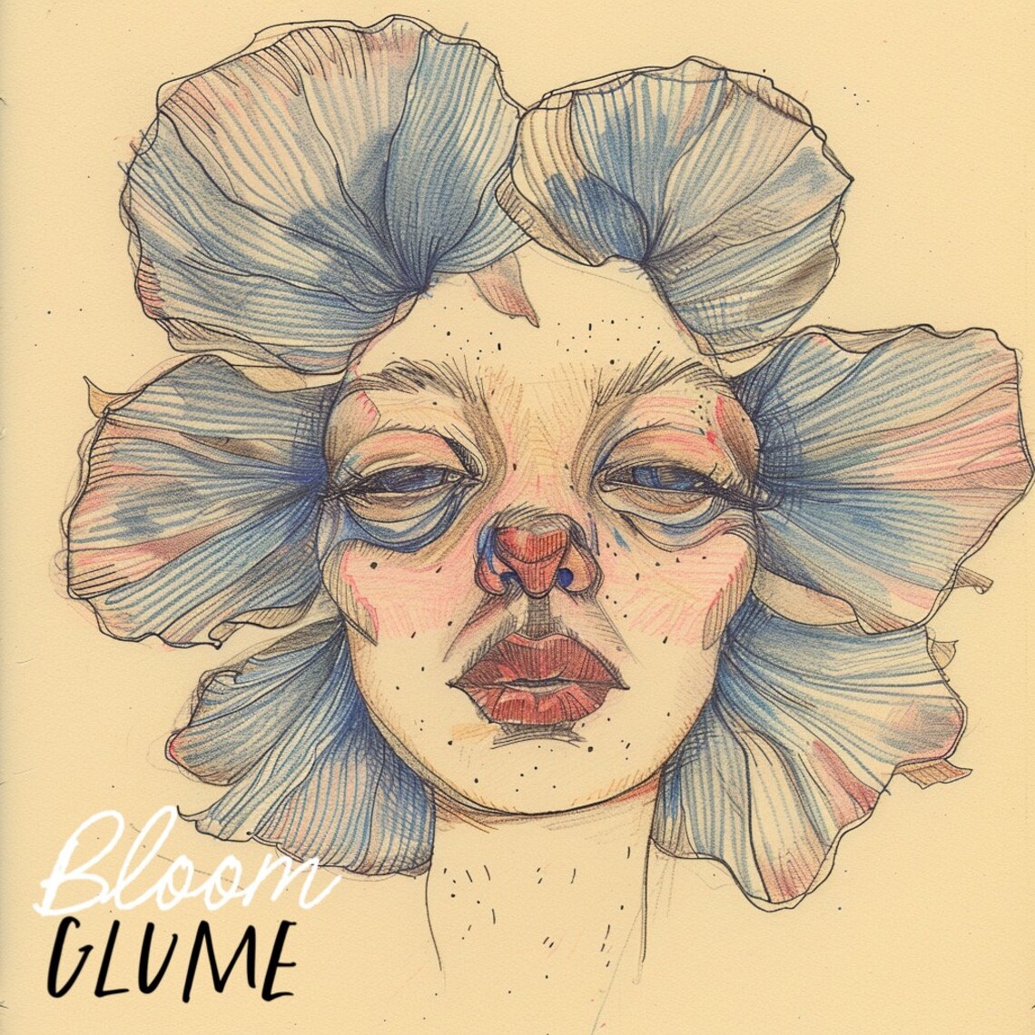 Shan Bloomies Blue Ruffled Flower Face Lowbrow Fairytale Watercolor Art Print