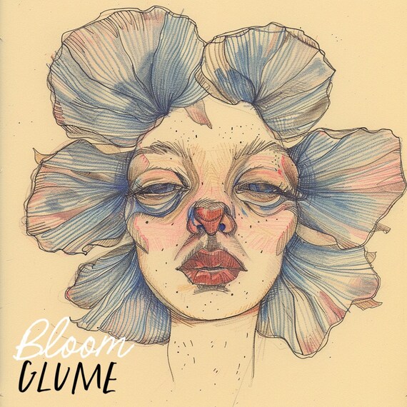 Shan Bloomies Blue Ruffled Flower Face Lowbrow Fairytale Watercolor Art Print