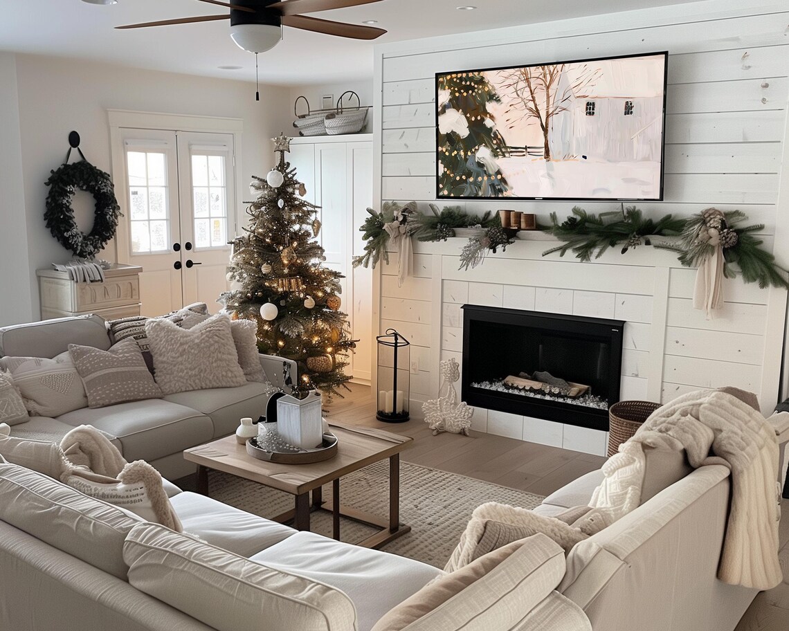 Snowy Christmas Tree Farmhouse Winter Landscape Holiday Art Print - Image 2