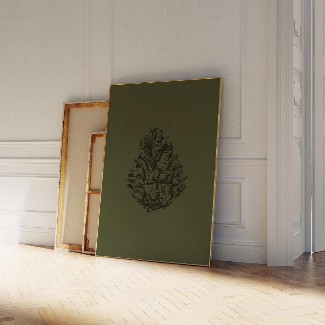 Pinecone Botanical Sketch Dark Green Vintage Minimalist Winter Poster - Image 2