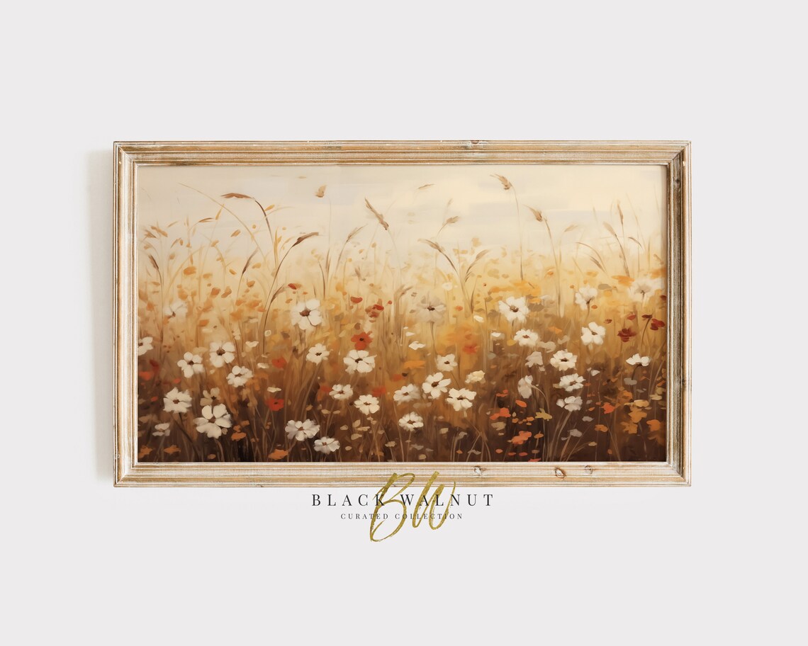 Autumn Wildflower Meadow Warm Golden Tones Fall Landscape Art Print