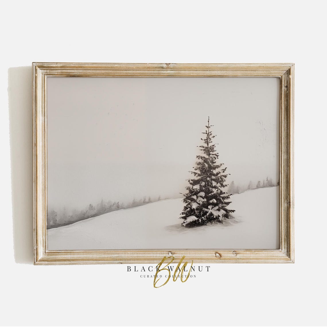 Lone Snowy Evergreen Tree Minimalist Winter Landscape Wall Art Poster