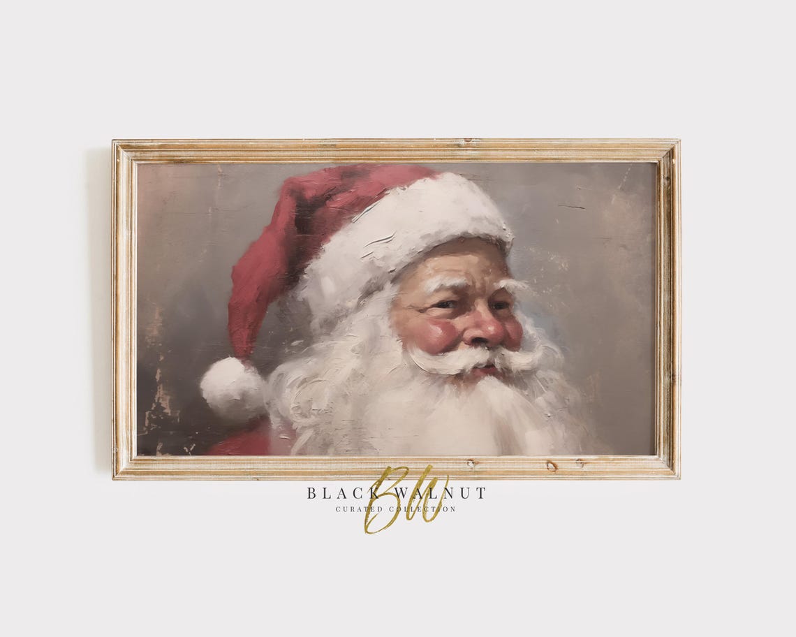 Santa Claus Portrait Frame Tv Art Jolly Santa Claus Tv Art Farmhouse Christmas Painting Holiday Decor