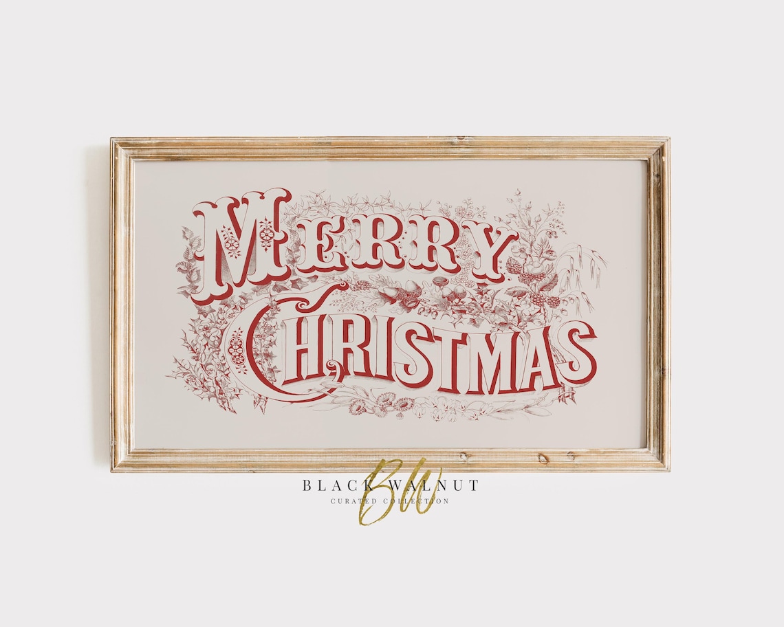 Merry Christmas Vintage Red Holiday Decor Art Print