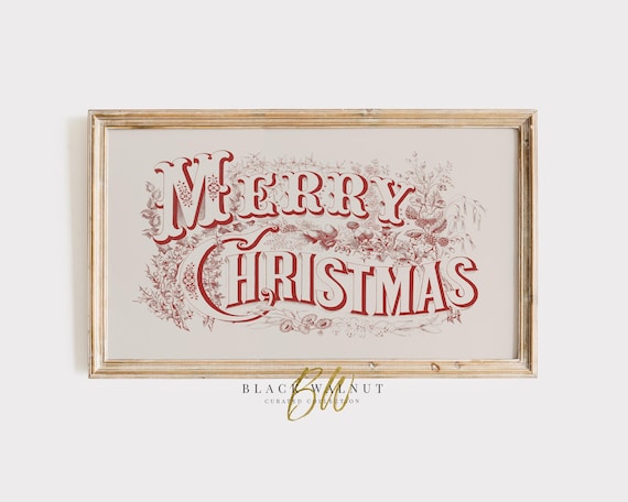 Merry Christmas Vintage Red Holiday Decor Art Print