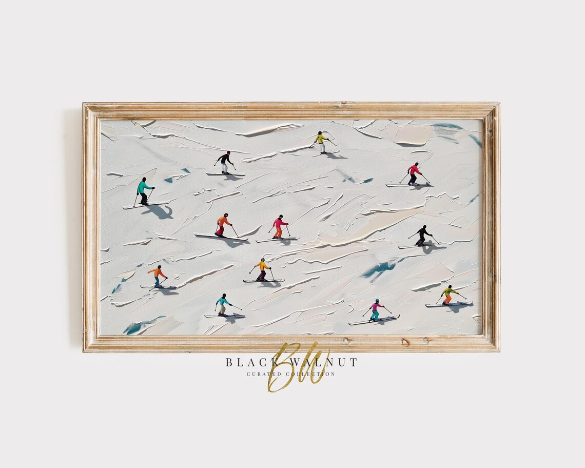 Colorful Skiers On White Slope Impasto Winter Pop Art Sports Poster