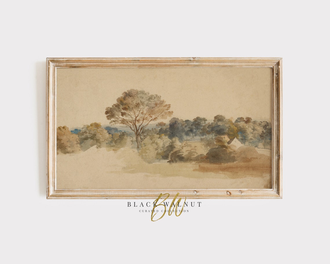 Frame Tv Art Country Vintage Painting European Countryside Muted Teal Landscape Warm Tones French Country Aesthetic For Tv